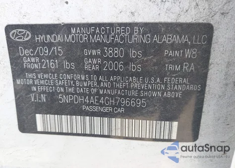 2016 Hyundai Elantra Se/Sport/Limited из США, поврежденный, VIN 5NPDH4AE4GH796695